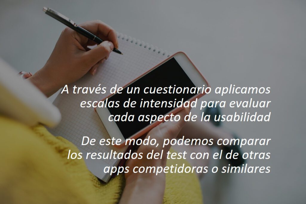 A través de un cuestionario aplicamos escalas de intensidad para evaluar cada aspecto de la usabilidad